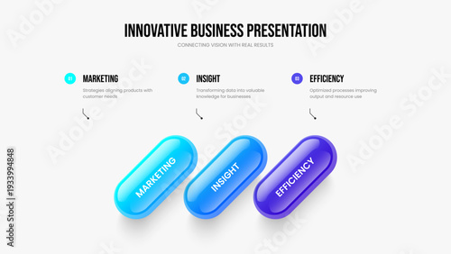 Project Visualization Three Element Infographic Frame Design. Modern Solution Slideshow Template Vector Illustration. Creative Proposal 3 Step Diagram Presentation Layout.