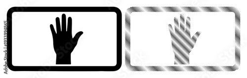 Stop hand symbol on white background, representing prohibition or denial