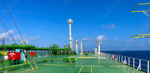 The deck of a ship carrying liquefied gas.