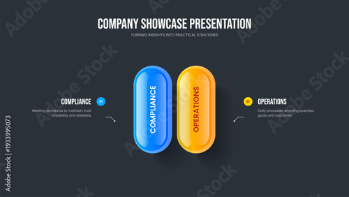 Creative Showcase Two Step Diagram Slide Layout. Project Portfolio Presentation Design Vector Illustration. Sales Plan 2 Element Infographic Frame Template.