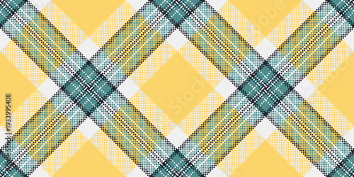 Daisy plaid vector pattern, grungy fabric background seamless. Tracery check tartan texture textile in amber and white colors.