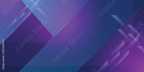 Abstract futuristic technology background with purple and blue gradients and glass geometric layers.