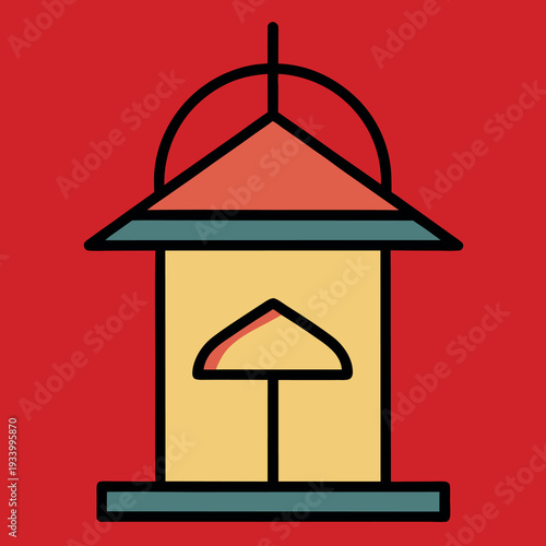 Bird feeder illustration white solid colour outline  