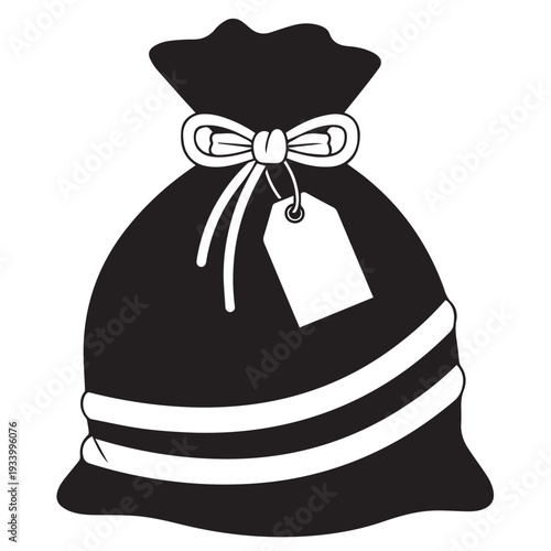Illustration of a money bag with a tag in black and white vector design for graphic resources.