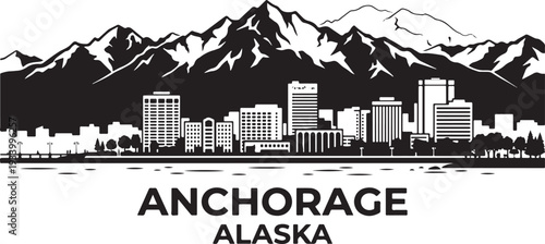 Anchorage Alaska cityscape with majestic mountain range