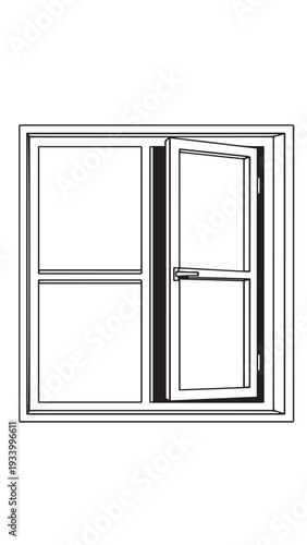 Simple double window with shutters in a minimal line drawing.