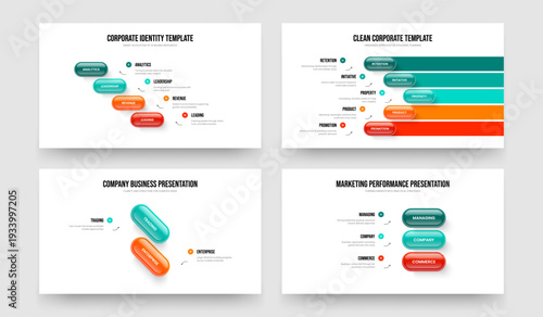 Business Proposal 4 5 2 3 Element Infographic Slideshow Design Set. Corporate Strategy Four Five Two Three Option Diagram Slide Template Vector Illustration Collection.