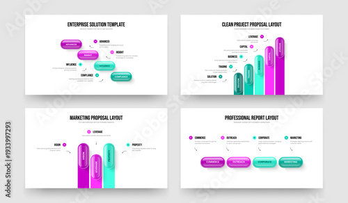 Investor Showcase Four Five Three Step Infographic Slideshow Template Vector Illustration Collection. Market Visualization 4 5 3 Option Diagram Presentation Design Bundle.