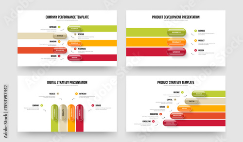 Modern Growth 5 3 4 Option Diagram Presentation Design Collection. Business Solution Five Three Four Element Infographic Slide Layout Vector Illustration Bundle.