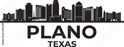 Modern Plano Texas city skyline silhouette in black