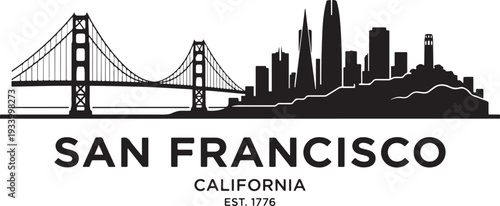 San Francisco skyline with Golden Gate Bridge illustration