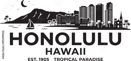 Vibrant Honolulu cityscape with tropical paradise landscape