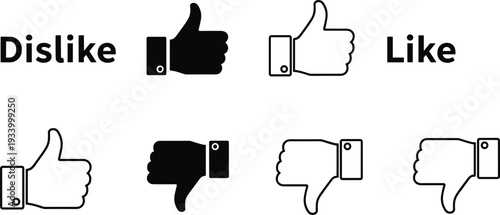 Like and Dislike Thumb Icons with Text Labels on White Background Keywords: like, dislike, thumb up, thumb down, icon, symbol