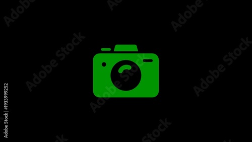 Green camera on black background simple