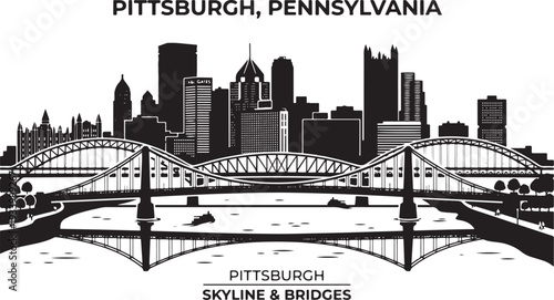 Pittsburgh skyline with bridges illustration