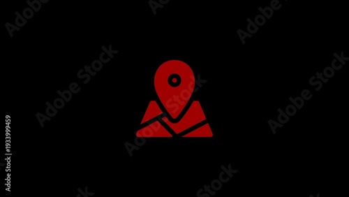 Red map pin on black background with mountain silhouette location mountain silhouette geography symbol