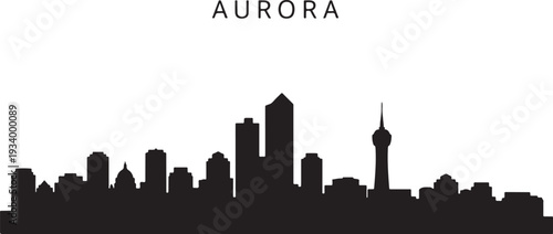 Modern cityscape silhouette with sleek skyscrapers and tower