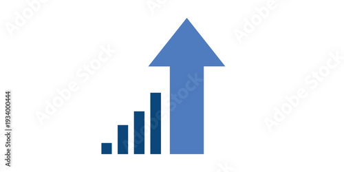 Graphic depicting growth and upward progress with a bold upward arrow trend. Vector