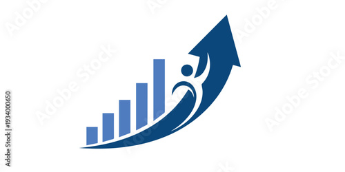 Business growth and upward success with a smiling human figure Vector