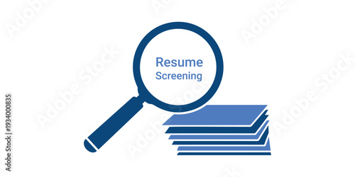 A magnifying glass examining a stack of resumes for job application screening Vector