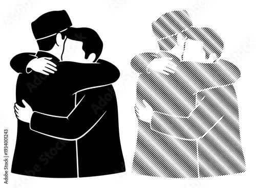 Two men embrace warmly, symbolizing connection and solidarity across differences.