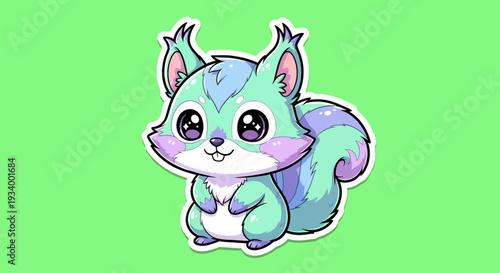 Adorable cartoon squirrel illustration on green background viewed from the front
