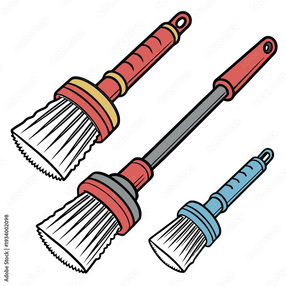 Naklejka premium Car wash brushes a detailed realistic colorful vector 