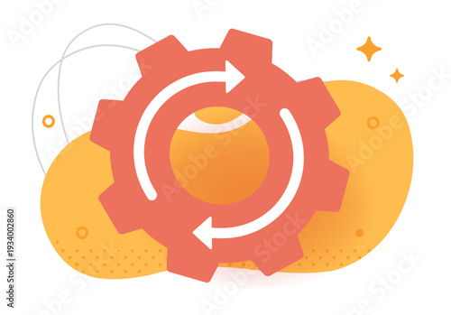 Gear as settings automation rotation process icon modern graphic illustration design, workflow management operation optimization concept, big motion change cartoon, cog wheel mechanism turning
