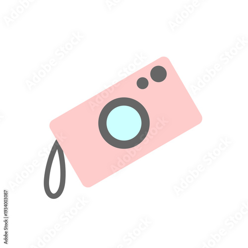Cute pink compact camera vector illustration in flat style. Feminine pink photo camera isolated on white background