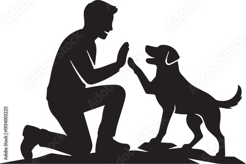 High Five Dog and Owner Playful Connection Silhouettes