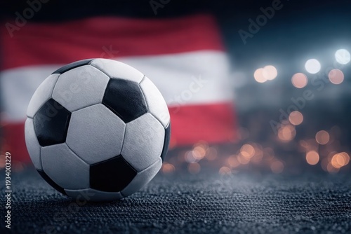 Soccer Ball with Austria Flag in Stadium Lights