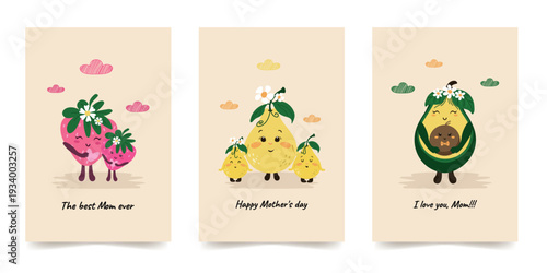 Cute modern Mother's Day card for a children's party or celebration. Maternity concept. Banner, poster, or cover featuring funny characters, a mother, and a baby. Vector illustration.