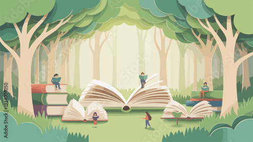 An open book illustration celebrating World Book Day with a ribbon banner
