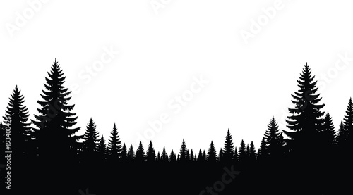 Black silhouette of pine trees on white background for design and decoration purposes easily