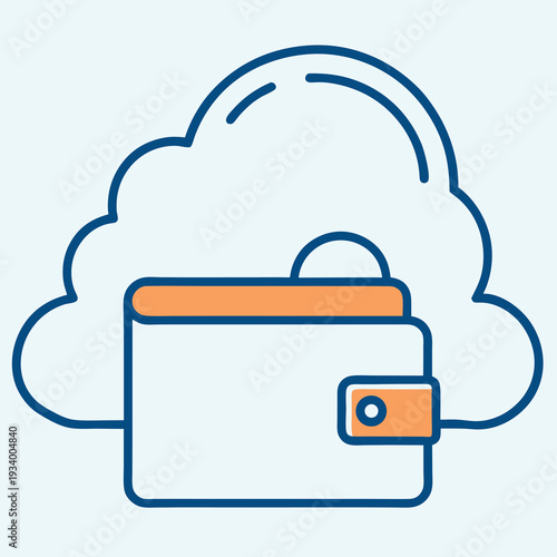 Cloud wallet illustration white solid colour outline 
