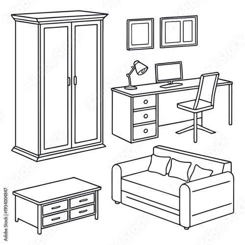 Furniture Icons Set Vector Illustration for Home and Office Interior Design.
