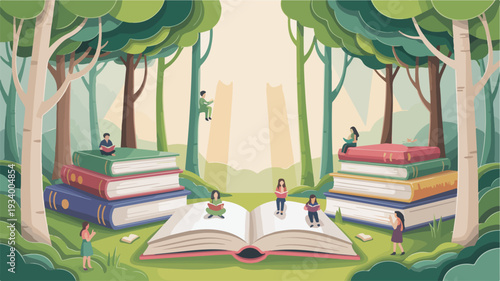 An open book illustration celebrating World Book Day with a ribbon banner