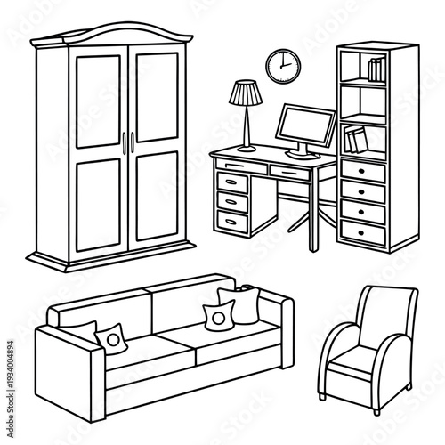 Furniture Icons Set Vector Illustration for Home and Office Interior Design.