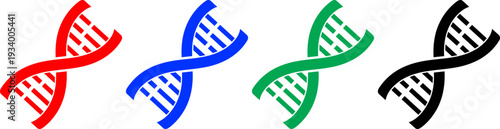 A set of four colorful dna double helix icons on a transparent checkered background
