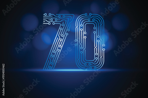 Number 70 forming circuit board lines representing technology