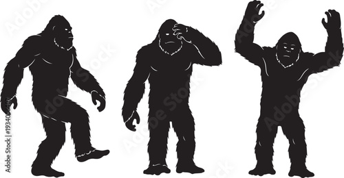 Bigfoot silhouettes mysterious sasquatch creatures in various poses