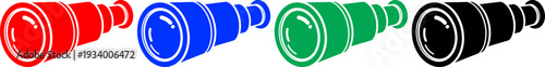 Telescope icons in four colors red blue green black symbolizing vision discovery exploration and research