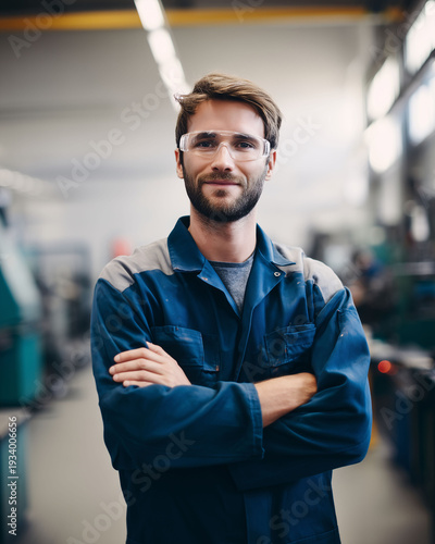 Dedicated factory worker in manufacturing plant industrial environment professional portrait