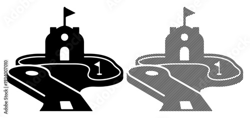 Miniature golf course with castle and flag, representing fun and leisure activity