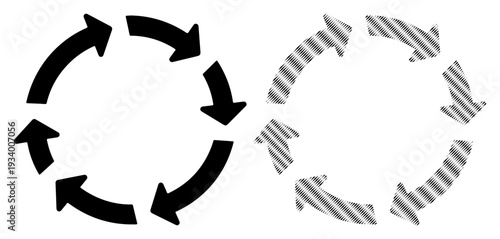 Two connected circular arrows symbolizing process, flow, and continuous cycles.