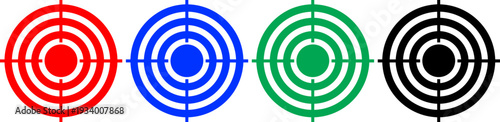 Target bullseye icons with crosshairs in red blue green and black for goal setting and achievement use