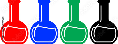 Laboratory flask illustrations in multiple colors representing chemistry experiments and scientific labs