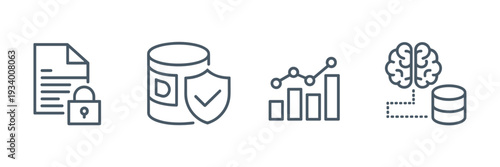 AI knowledge base vector icon set – Ideal for secure data management.