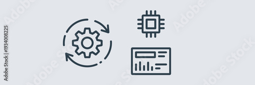 Workflow engine automation icon sheet with gear and neural chip