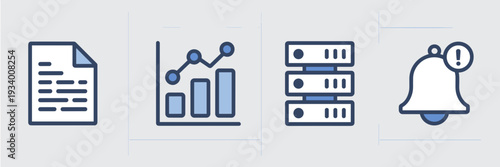 Flat design logging and analytics icons for system admin